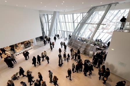 This is a picture of the inside of the fondation Louis Vuitton at Paris.