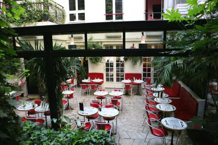 This is a picture of the terrace of the Hotel Amour, which is a really nice restaurant in Paris.